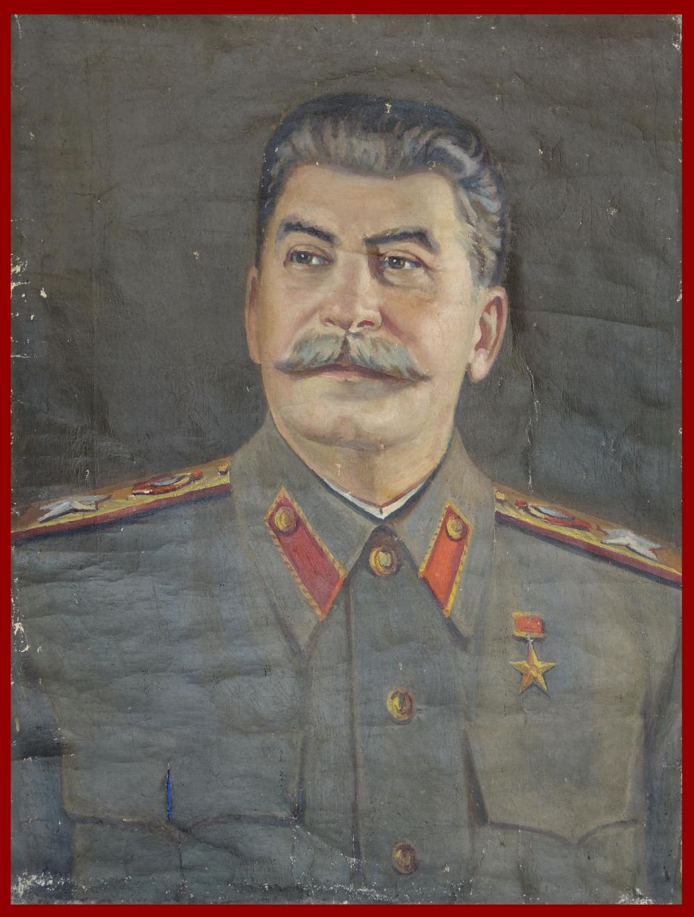 OIL Hand PAINTING Big STALIN Portrait Soviet Russian WW2 Propaganda